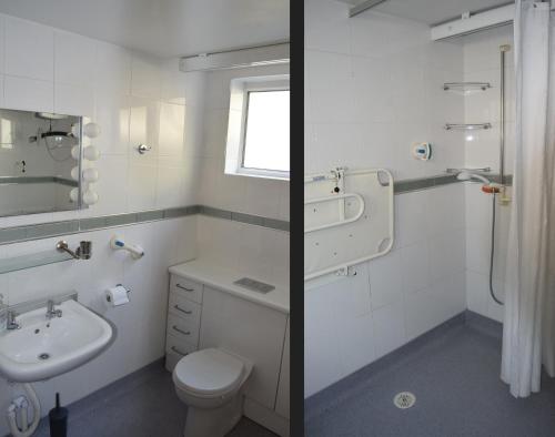 two pictures of a bathroom with a toilet and a sink at Nottingham City House in Nottingham