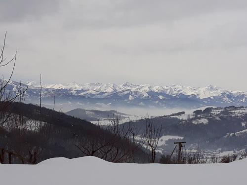 a view of a mountain range with snow covered mountains at Magiche Langhe in Paroldo
