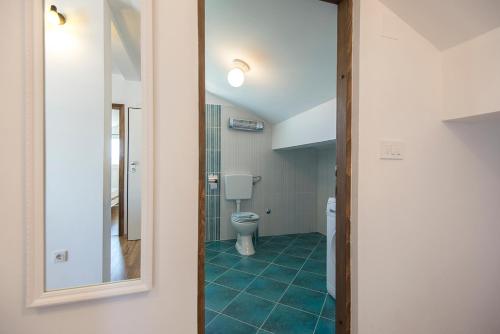 a bathroom with a toilet and a mirror at Apartments CAPE Deluxe in Rtina