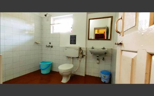 a bathroom with a toilet and a sink at The Birdhouse Backpackers Hostel in Coonoor