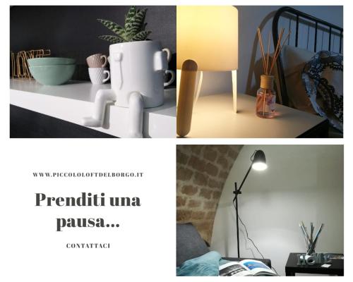 un collage di due foto di una camera da letto con una pianta di B&B Piccolo Loft del Borgo a Lanciano