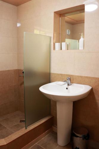 a bathroom with a sink and a mirror at GreenGate in Gurjaani