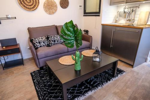 un salon avec un canapé et une table dans l'établissement Demeure Terrisse La Cave, à Marseillan