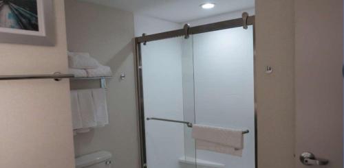 a shower with a glass door in a bathroom at Best Western Plus Wilkes Barre-Scranton Airport Hotel in Pittston