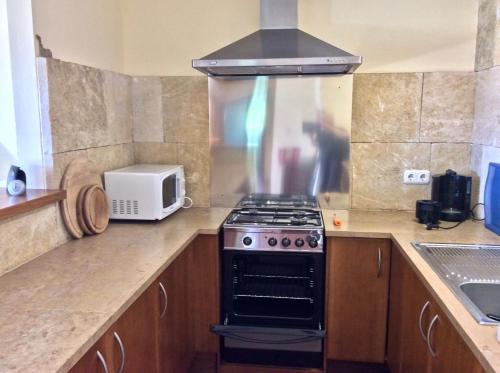 a kitchen with a stove and a microwave at CAN MAGINET in Avinyonet