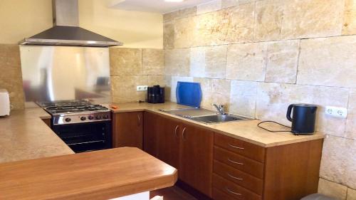 a small kitchen with a stove and a sink at CAN MAGINET in Avinyonet