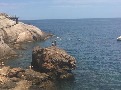 a group of people standing on a rock in the water at Cap Sa Sal Navy, Begur, Girona in Begur