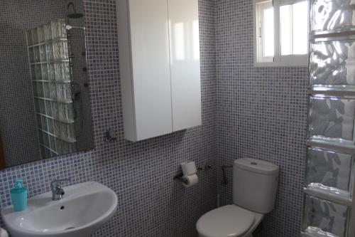アヤモンテにあるAloja Puerto Deportivoのバスルーム(トイレ、洗面台、鏡付)