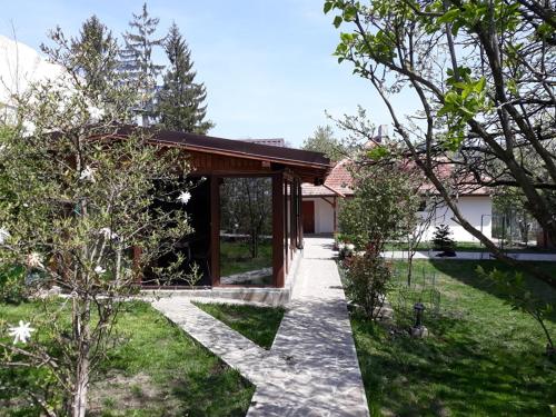 a house with a walkway in a yard at Casa Mara in Breaza