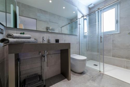 une salle de bain avec toilettes et douche en verre dans l'établissement Nice Jean Médecin, à Nice