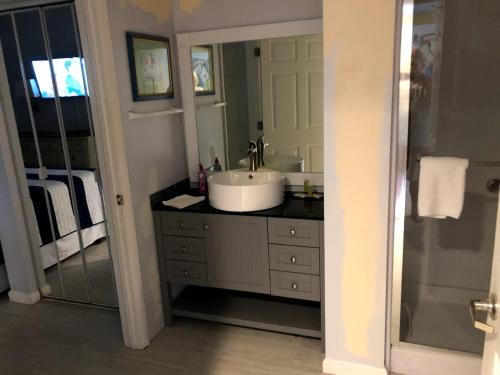 a bathroom with a sink and a mirror at Ocean Walk Resort 508 in Daytona Beach