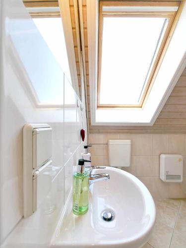 a bathroom with a sink and a window at Ferienpark Bad Saarow in Bad Saarow