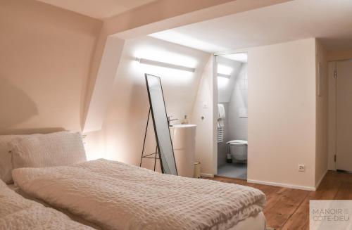 Ένα ή περισσότερα κρεβάτια σε δωμάτιο στο Manoir de la Côte-Dieu