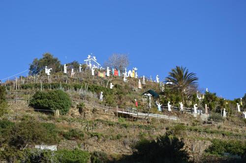 a hill with a bunch of white crosses on it at Cà de Angelo in Manarola