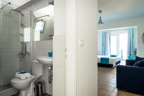 a bathroom with a toilet and a sink in a room at Wild Seagull in Vasiliki
