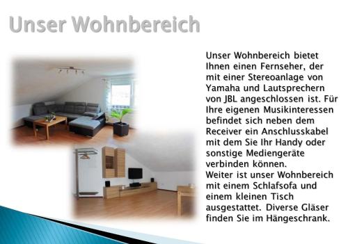 a picture of a living room with the words user wondersheet at Ferienwohnung Müller in Kaisheim