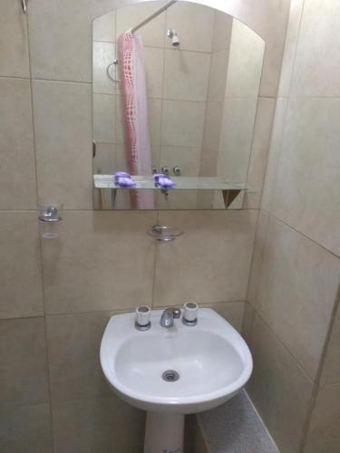 a bathroom with a white sink and a mirror at APART SUR II in Termas de Río Hondo