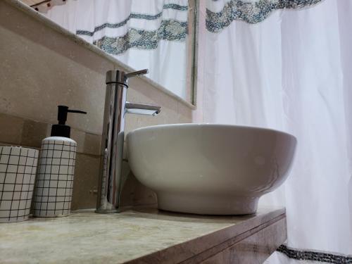 a white bowl sink on a counter in a bathroom at Deluxe Reyes Católicos in Salta