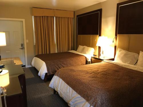 a hotel room with two beds and a table with lamps at Cardinal Court Motel in Saint Thomas