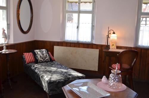 - un salon avec un canapé et une table dans l'établissement Villa Merzbach - Wohnen wie im Museum mit Komfort, à Untermerzbach