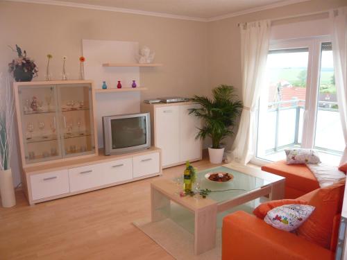 a living room with a tv and a couch at Pummpälzhof in Bad Salzungen
