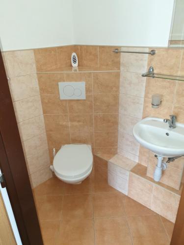 a bathroom with a toilet and a sink at ABC Hotel Nitra in Nitra