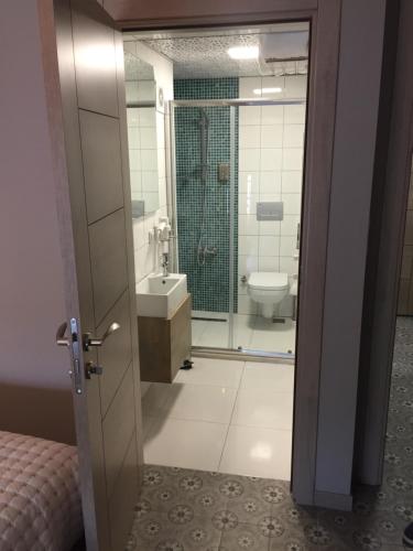 a bathroom with a toilet and a sink and a shower at ACR PALAS in Edirne