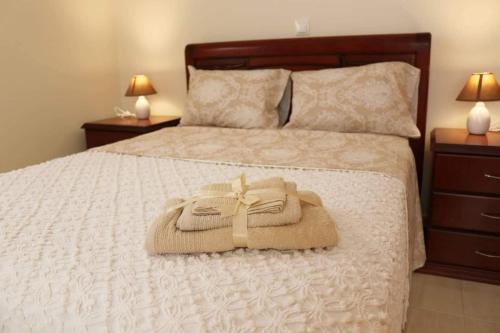 een slaapkamer met een bed met een handdoek erop bij Entire large house Apollon in Voládha