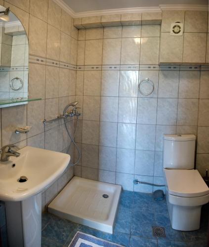 a bathroom with a toilet and a sink at Calypso Luxury Studios in Vasiliki