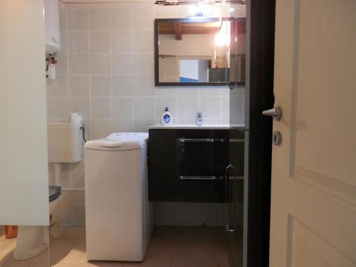 une salle de bain avec un lavabo, des toilettes et un miroir dans l'établissement residence Mare Turchinu, à Monticello