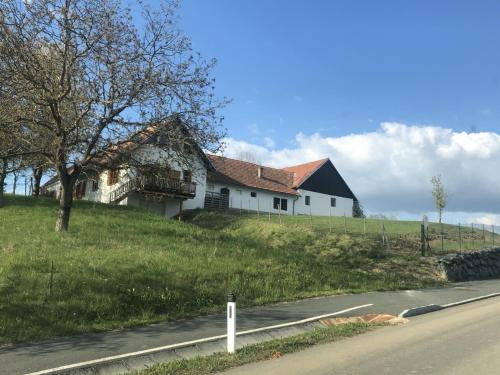 a house on the side of a hill next to a road at Sonnenhof in Limbach im Burgenland