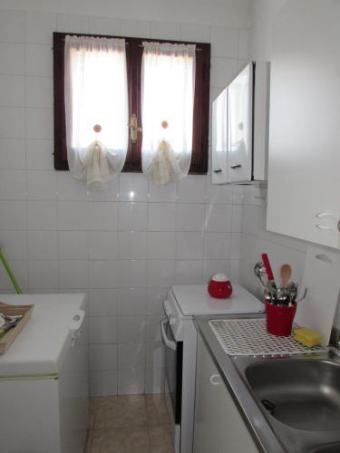a small kitchen with a sink and two windows at Casa Giuliano in Pincara