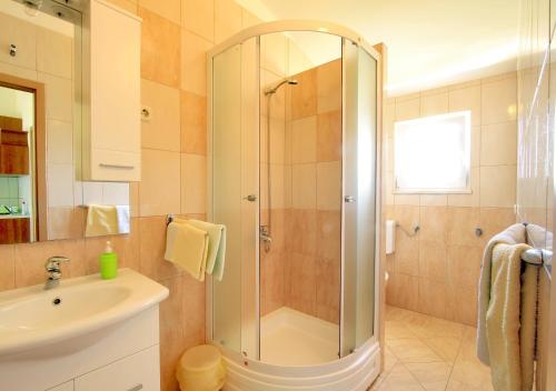 a bathroom with a shower and a sink at Apartments Đuričić in Lovište