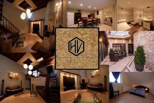 un collage di foto di un soggiorno e di una casa di H & V Residence - Split Level Apartment a Arad