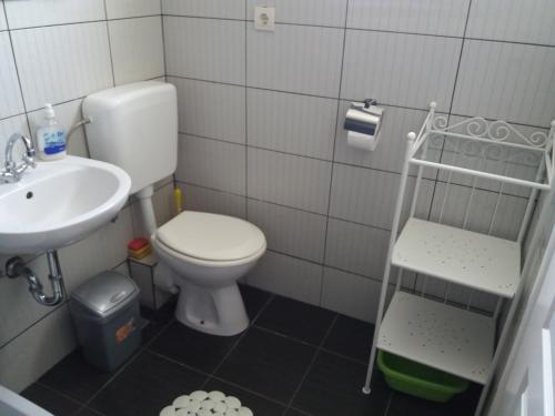 a small bathroom with a toilet and a sink at Villa Nautica in Lustica