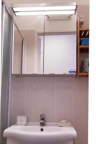 une salle de bain avec un lavabo et un miroir dans l'établissement Studio Le Fabrina Riviera, à Nice