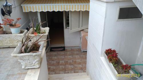 an entrance to a building with potted plants at Villetta Carati in Torre dell'Orso