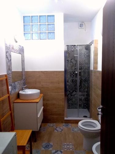 a bathroom with a shower and a toilet and a sink at ROMANTICA TOSCANA in Scarlino