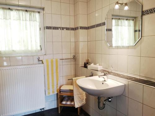 a bathroom with a sink and a mirror at Gästehaus Martin in Gamburg