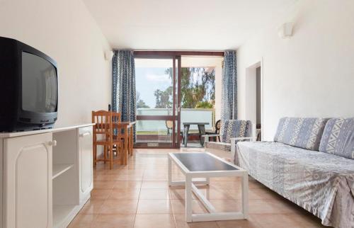 a living room with a couch and a tv at Hotel Palia Don Pedro in Costa Del Silencio