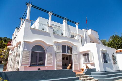 a white house with two dogs in front of it at Suite Villa Carolina in Capri