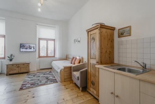 Kuchyň nebo kuchyňský kout v ubytování Apartmán 3, Suvorovova 158