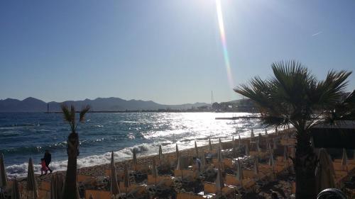 a beach with a bunch of chairs and the ocean at Cannes Riviera in Cannes