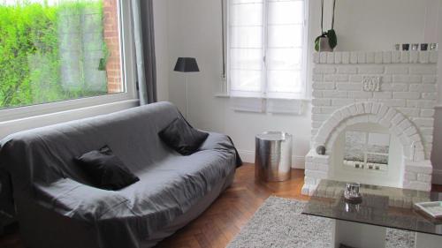 a living room with a couch and a fireplace at Gite Histoire de Maison in Arras