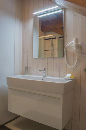a bathroom with a white sink and a mirror at Apartmány Šupina in Třeboň