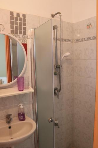 a bathroom with a shower and a sink at Beutifull view of batyam in Bat Yam