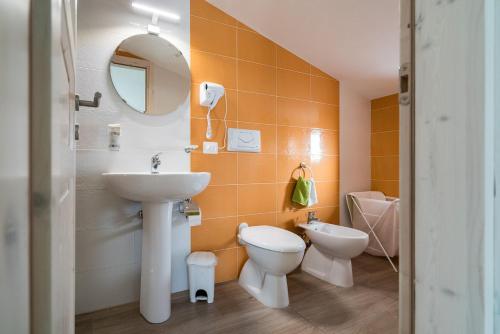 維耶斯泰的住宿－La Duchessa e Il Contadino，一间带水槽、卫生间和镜子的浴室