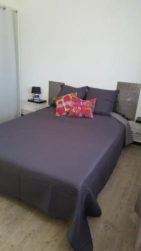 1 cama grande de color púrpura con 2 almohadas en Appartement avec terrasse quartier Montplaisir, en Arles