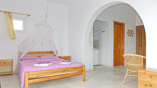 a bedroom with a bed with a net over it at Askella in Agios Prokopios