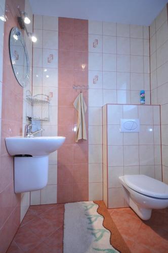 a bathroom with a sink and a toilet at Apartmany Zachar in Bešeňová